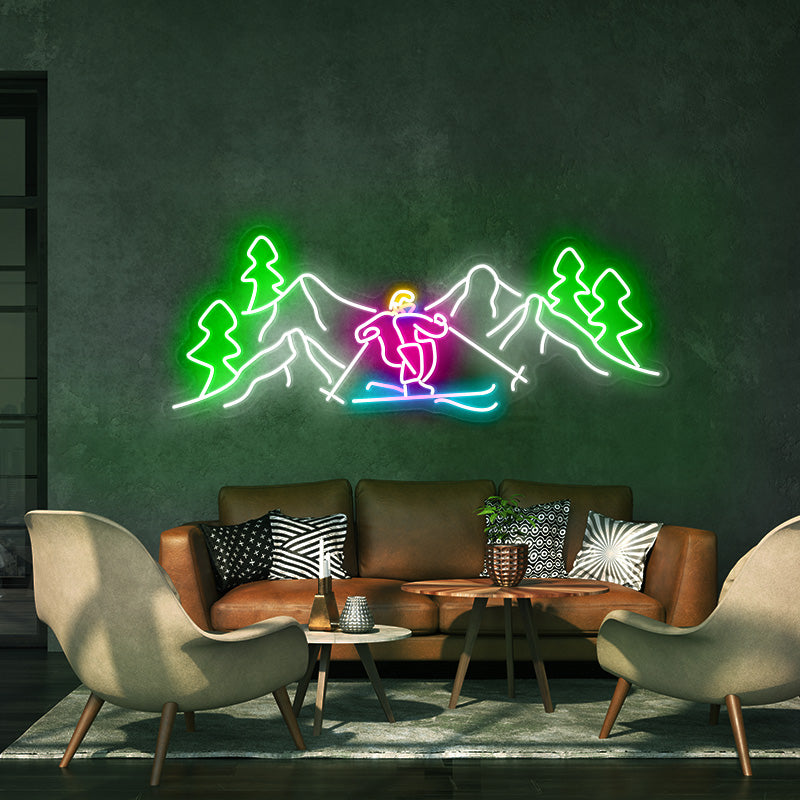 Snow Skiing neon light