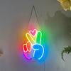Peace gesture & heart neon light