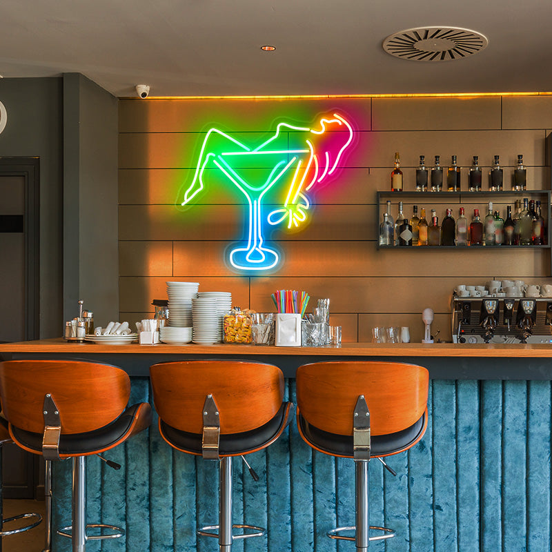 Female Silhouette in Cocktail glass neon wall art