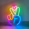 Peace gesture & heart neon light