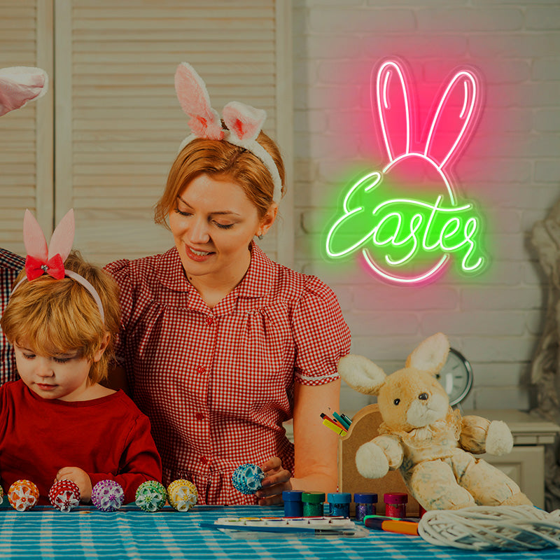 Cute easter bunny neon wall art