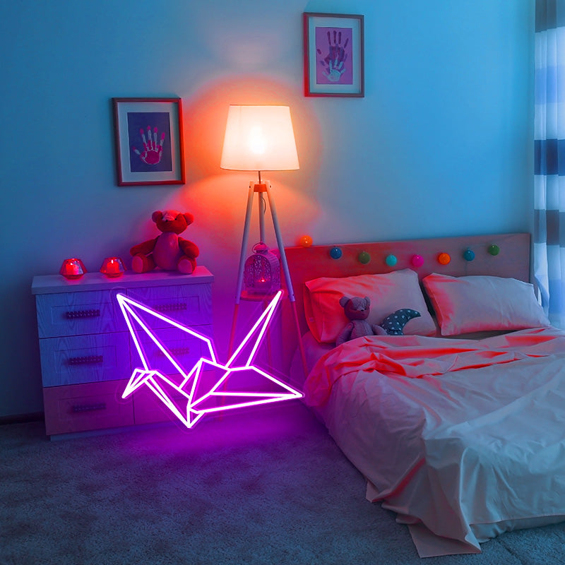Neon origami crane  neon