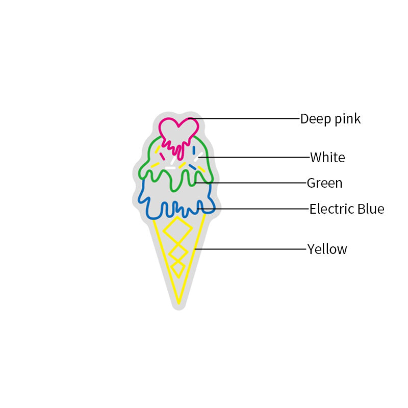 Rainbow ice cream cone with heart neon sign