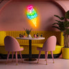 Rainbow ice cream cone with heart neon sign
