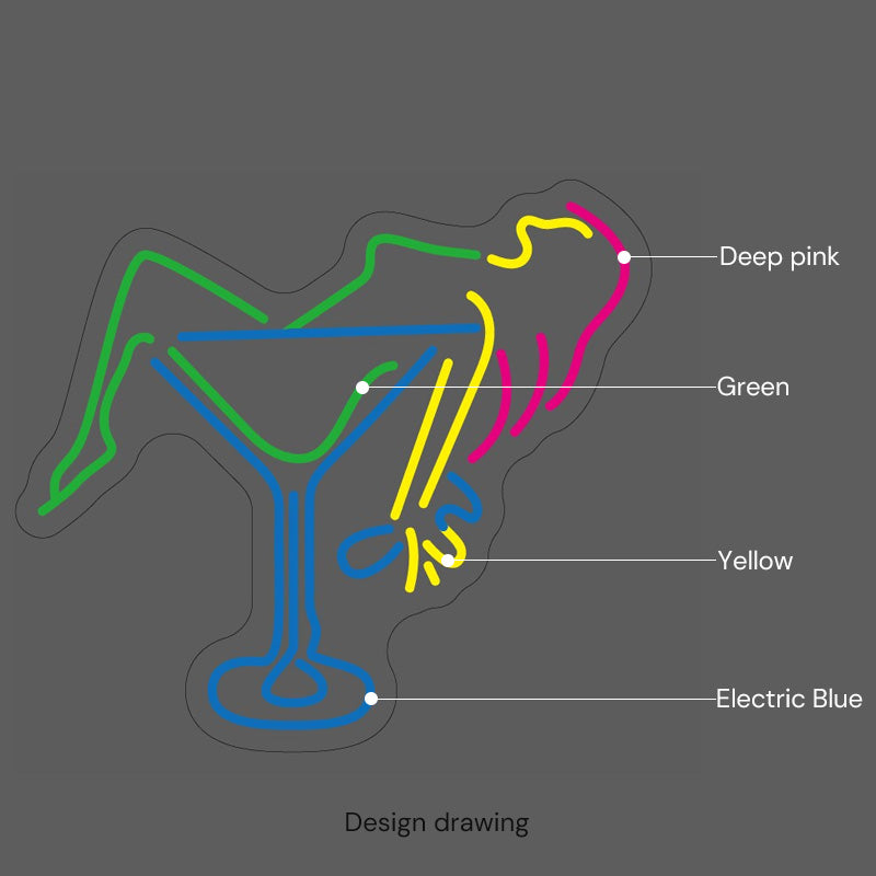 Female Silhouette in Cocktail glass neon wall art