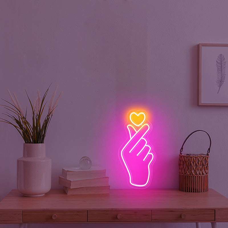Finger heart neon wall art