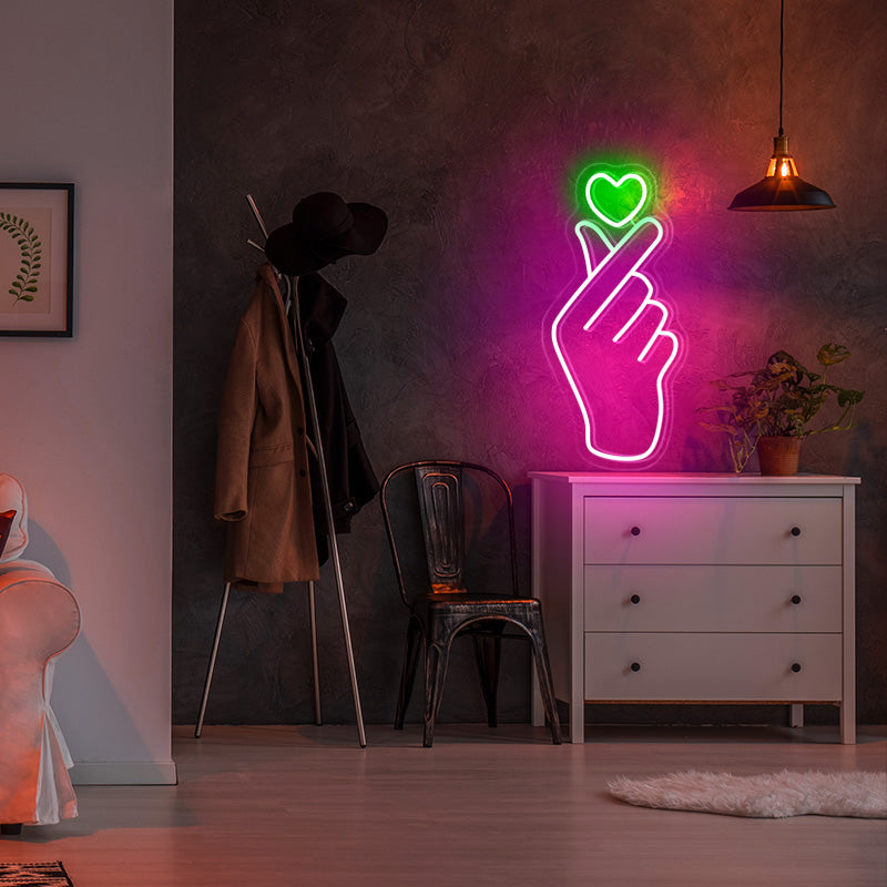 Finger heart neon wall art