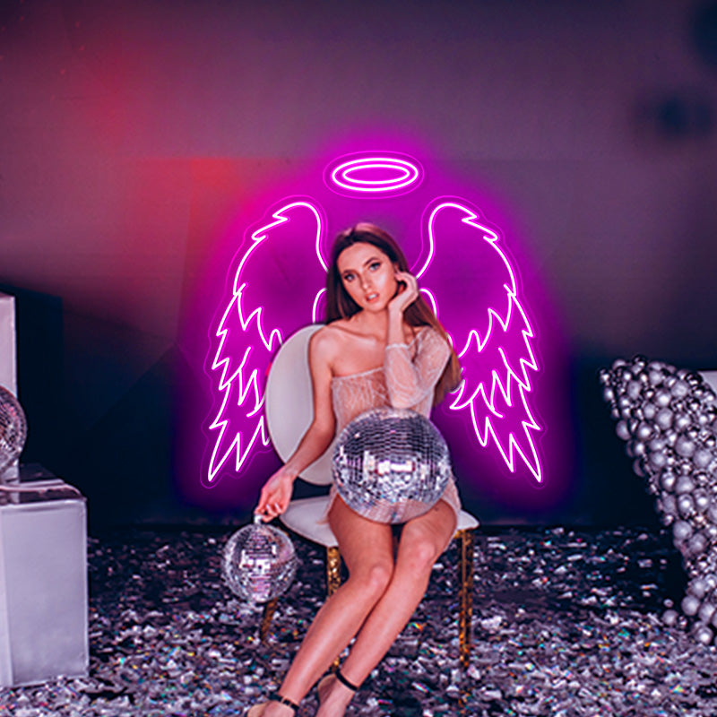 Angel Wings with Halo Neon Sign