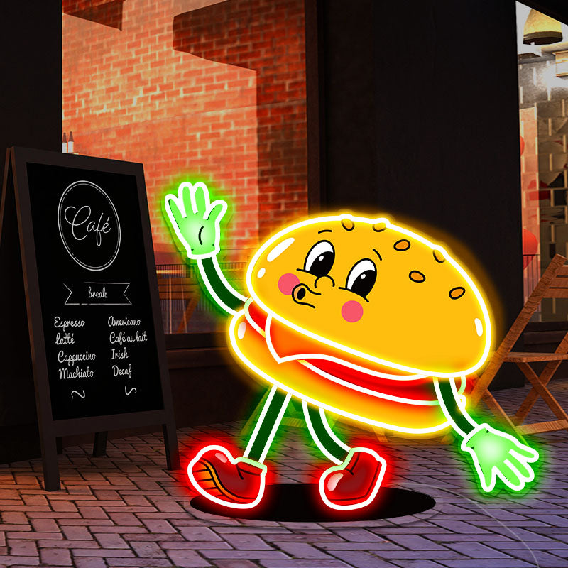Cute cartoon hamburg neon