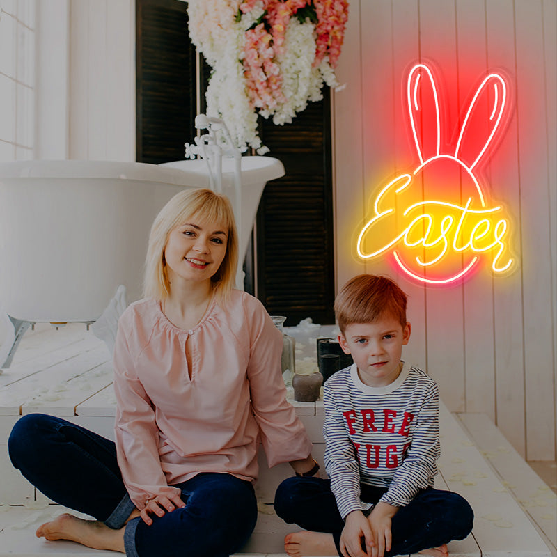 Cute easter bunny neon wall art