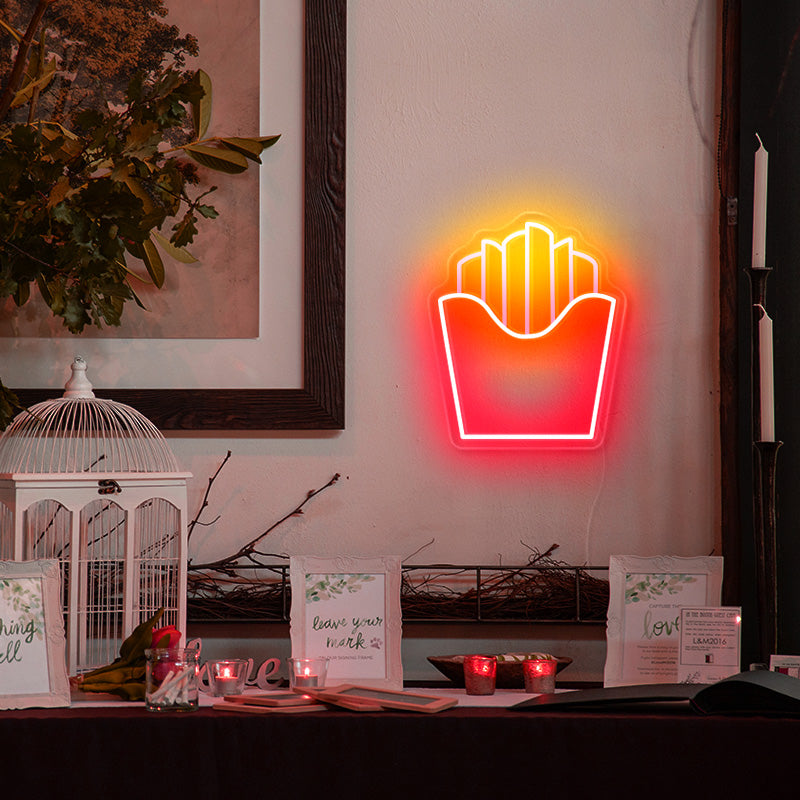 French Fries Neon Sign|Funny French Fries Glowing Neon Light
