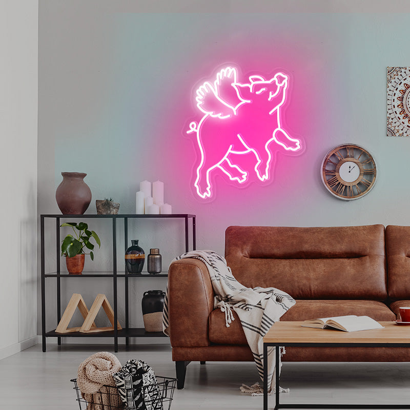 Flying Pig Glowing Neon Art