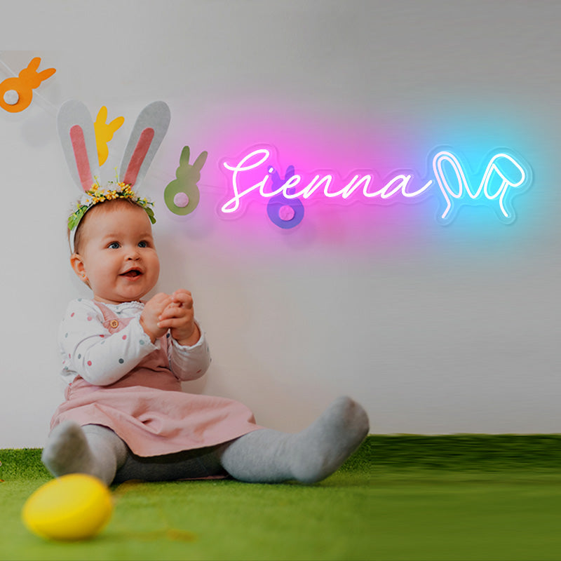 Customizable name neon with easter rabbit