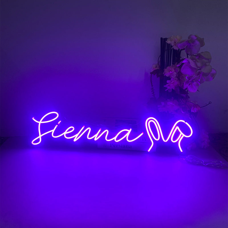 Customizable name neon with easter rabbit