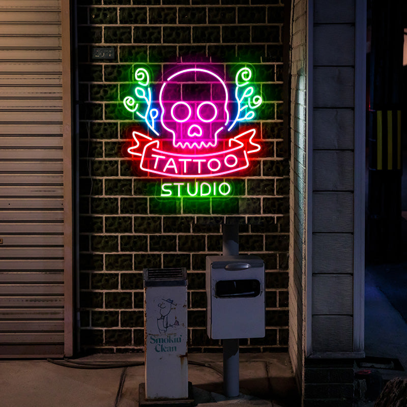 Skull Tattoo Studio LED Neon Sign