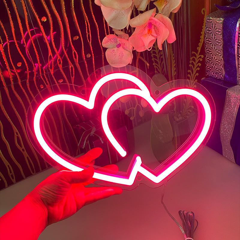 Double Love Heart Neon Signs