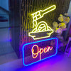 Open LED Neon Sign With Ramen Noodles