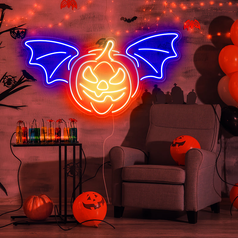 Bat Pumpkin Neon Lights - neonpartys.co.uk