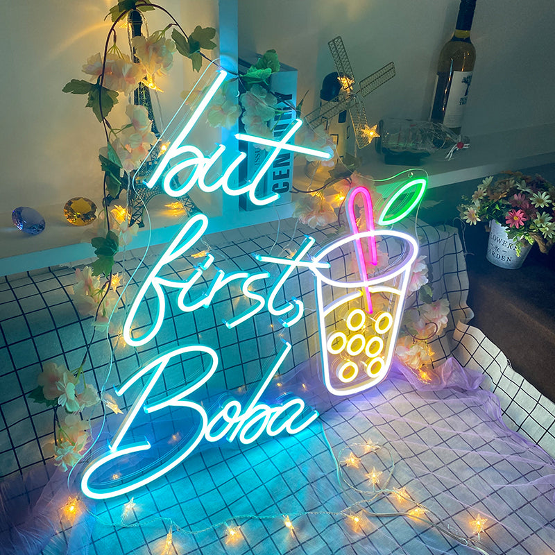 But First,Boba Tea Neon Sign For Milk Tea Shop Decor